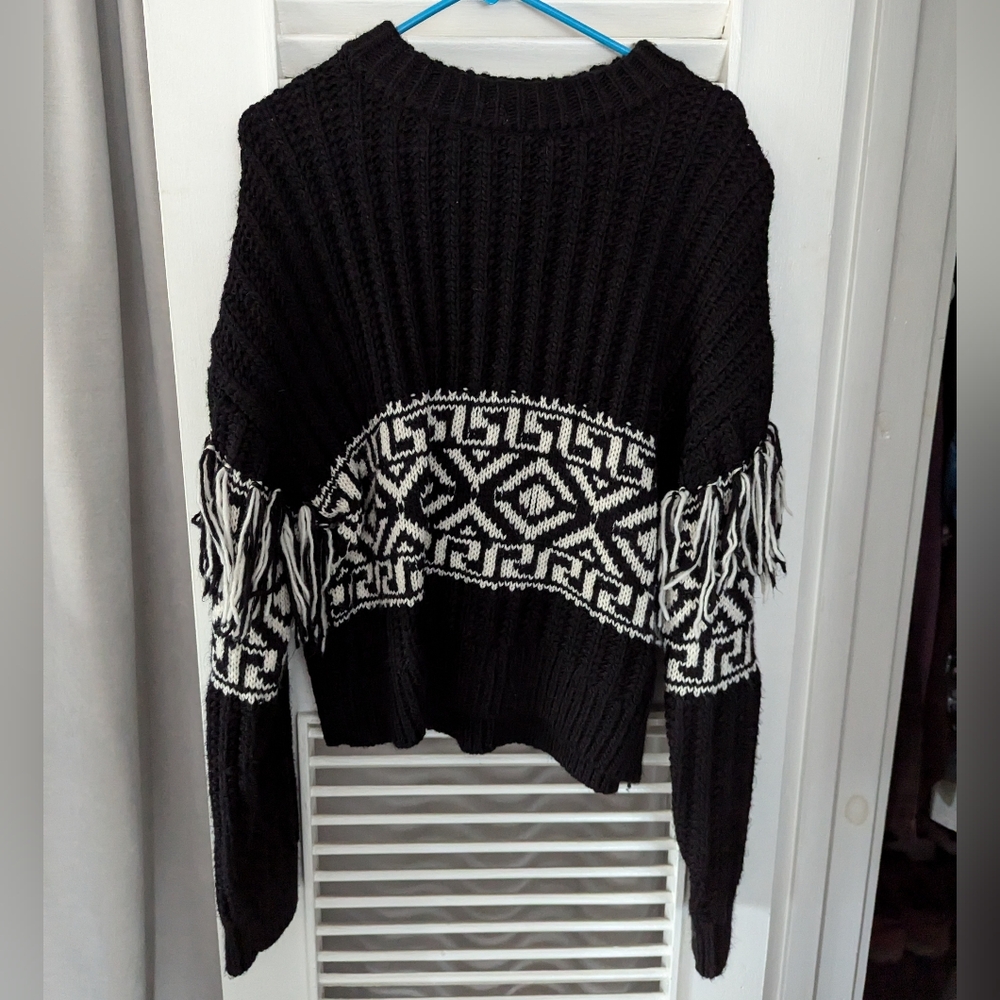 H&M Fringe Black and White Sweater